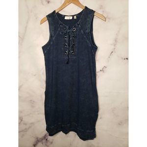 RD STYLE blue denim lace up sleeveless dress XS